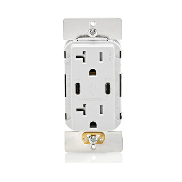Leviton T5836 60W Dual USB-C with Power Delivery (PD) In-Wall Charger with 20 Amp, 125 Volt Tamper-Resistant Outlet